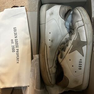Golden Goose White and Silver Sneakers